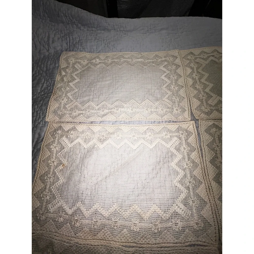 Vintage Lace Placemats Set of 6 Cream Floral Crochet Cottagecore Shabby Handmade